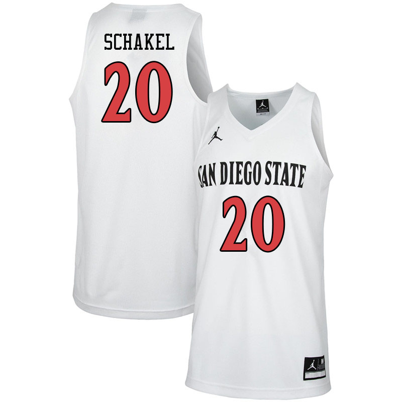 Jordan Brand Men #20 Jordan Schakel San Diego State Aztecs College Basketball Jerseys-White
